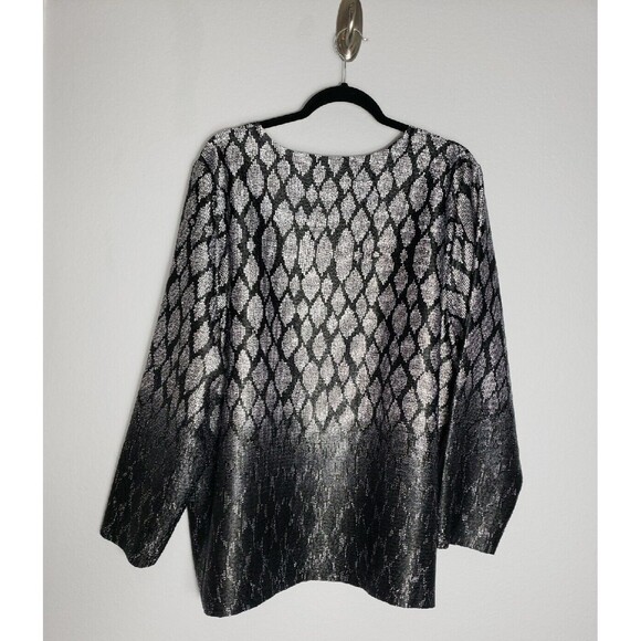 Catherines 1X Black Silver Open Front Lightweight Textured Geometric Ombre... - Picture 4 of 6